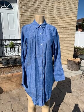 J.Crew Blue Linen Tunic Shirt Long Sleeve Button Front Beachwear S